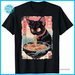 Kawaii Anime Cat Ramen Noodles Y2K Retro Manga Graphic Tee Women's T-Shirt